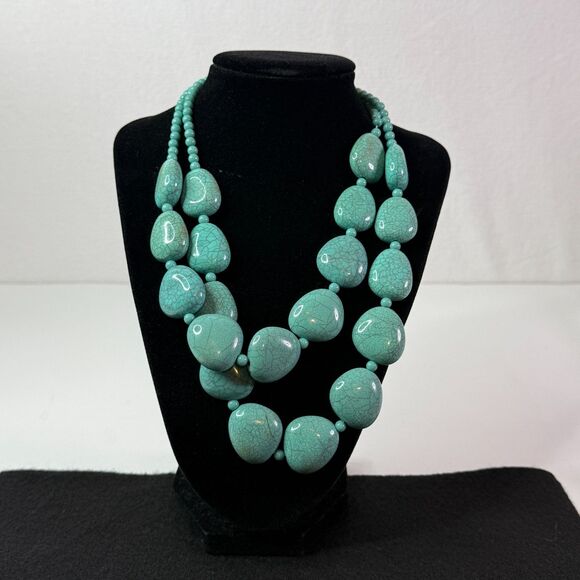 Vintage | Pistachio Teal Seafoam Green Double Strand Beaded Necklace - Picture 1 of 5